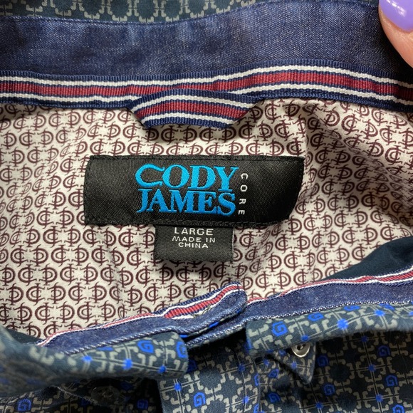 Cody James Core Shirt Mens Large Blue Geometric Print Button Down Long Sleeve - Picture 2 of 9